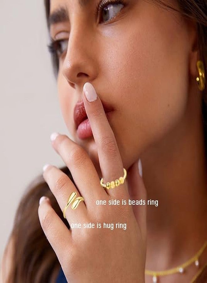 HEEYA Anxiety Rings for Women,Sterling Silver Rings to my Daughter,Adjustable Stress Spinner Ring with Beads,Gold Anxiety Fidget Ring for Women,Thumb Jewelry for Birthday,Christmas with Gift Card - Image 4